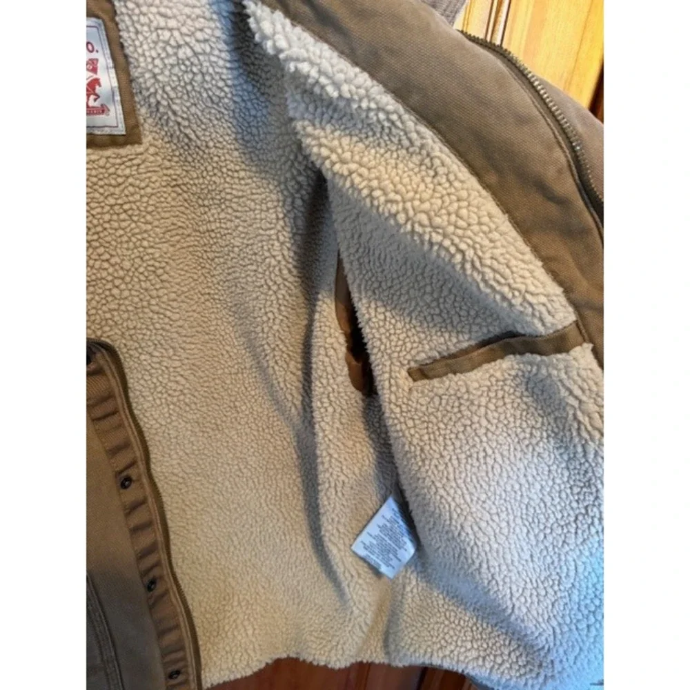 Levi's Mens Tan‎ Canvas Sherpa Lined Hooded Trucker Work Jacket Brown L/XL